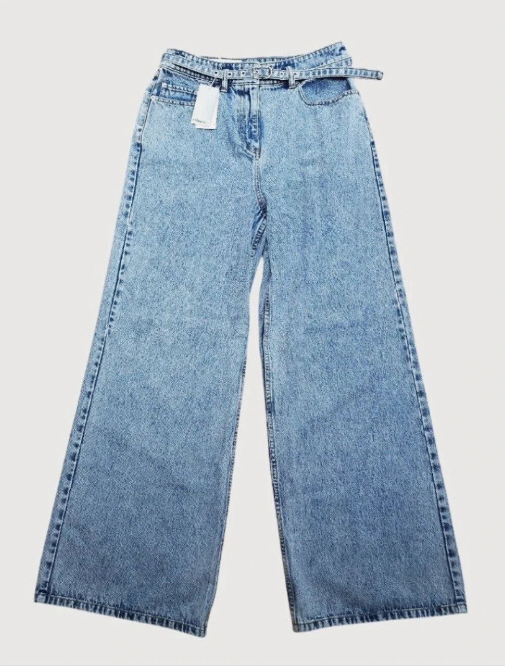 3.1 Phillip Lim Belted High Rise Wide-Leg Jeans, Malibu Blue - Size 12